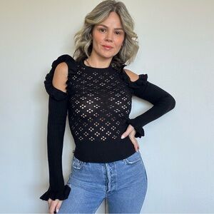 Jill Stuart Perforated Cutout Shoulder Knit Top